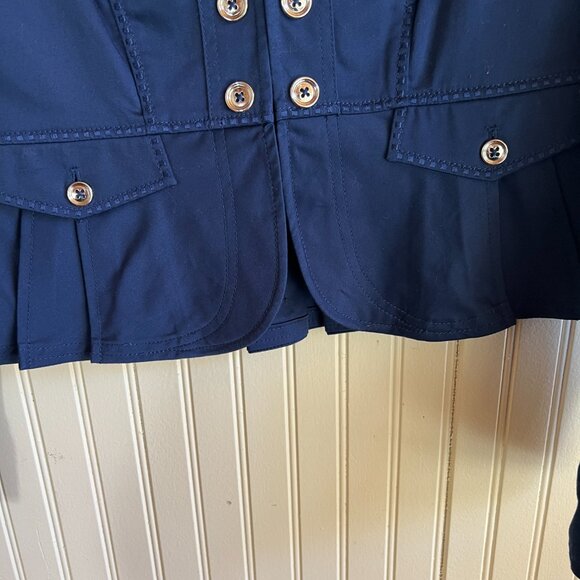 White House Black Market Feminine Ruffled Navy Military Jacket  Romantic Sz 6 - Picture 6 of 16